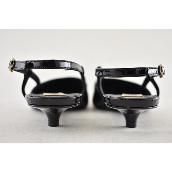 Chanel 22K Black Patent Leather CC Sling Slingback Sandal Pointed Kitten Heel 37 - Picture 12 of 14